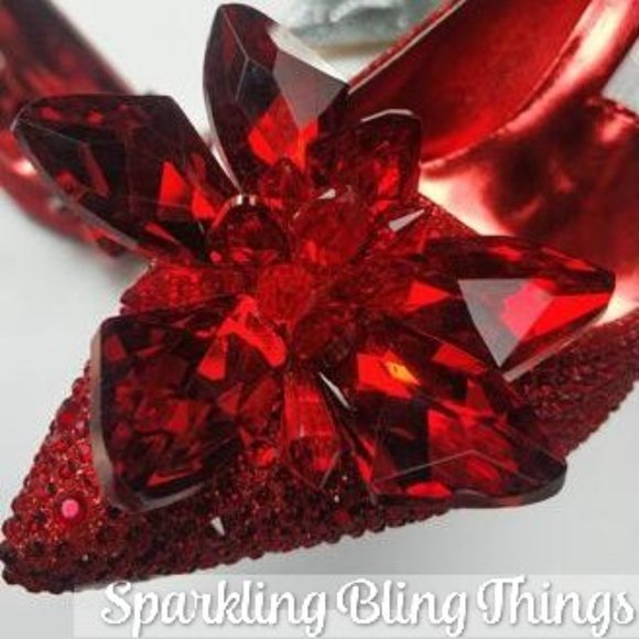 Sparkling  Bling Things Shoes - NEW Sparkling Bling Swarovski Crystal Ruby Red Slipper Wedding Shoes Pumps